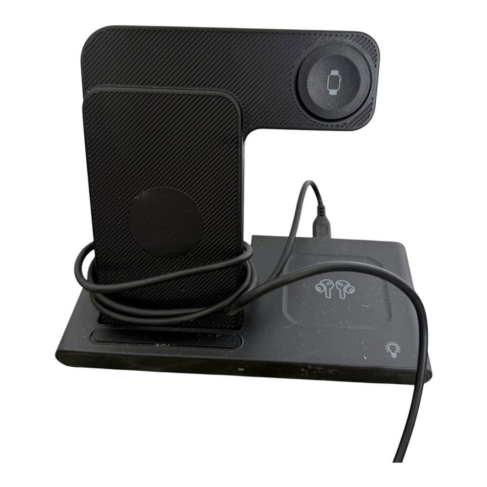 Black Multi-Device 3-in-1 Wireless Charging Station Desktop Organizer - Picture 2 of 6